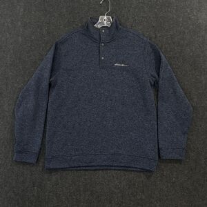 Eddie Bauer Radiator Pullover Men's Large Navy Blue Snap Button Fleece Sweater